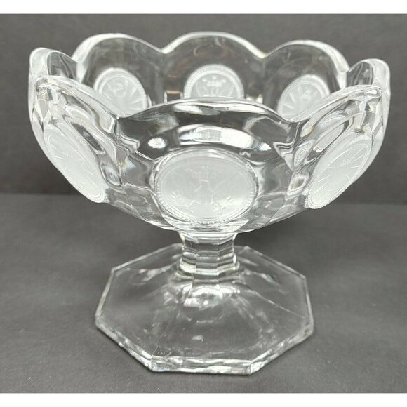 Fostoria Frosted Glass Clear Eagle 1886 Coin Dot Pedestal Compote Candy Bowl VTG - Picture 1 of 8